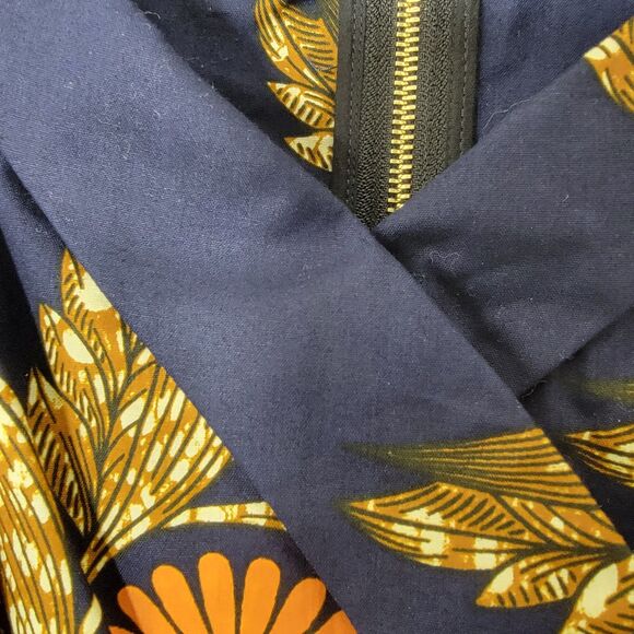 Mae Otti NWOT IDIA African Print Off Shoulder Midi Dress Navy Blue Sz XL No Belt - Picture 5 of 16